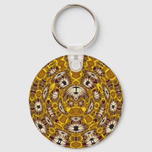 Llavero Mandalá Floral Dorado Patrón Boho