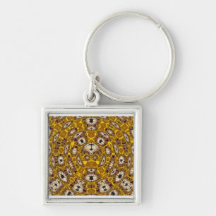 Llavero Mandalá Floral Dorado Patrón Boho