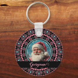 Llavero Mandala floral Retro Santa Pinkmas personalizada