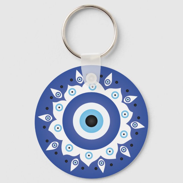 Llavero Mandala Greek Evil Eye Blue White (Anverso)