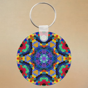 Llavero Mandalá Hexagonal Azul Amarillo Rojo y Verde