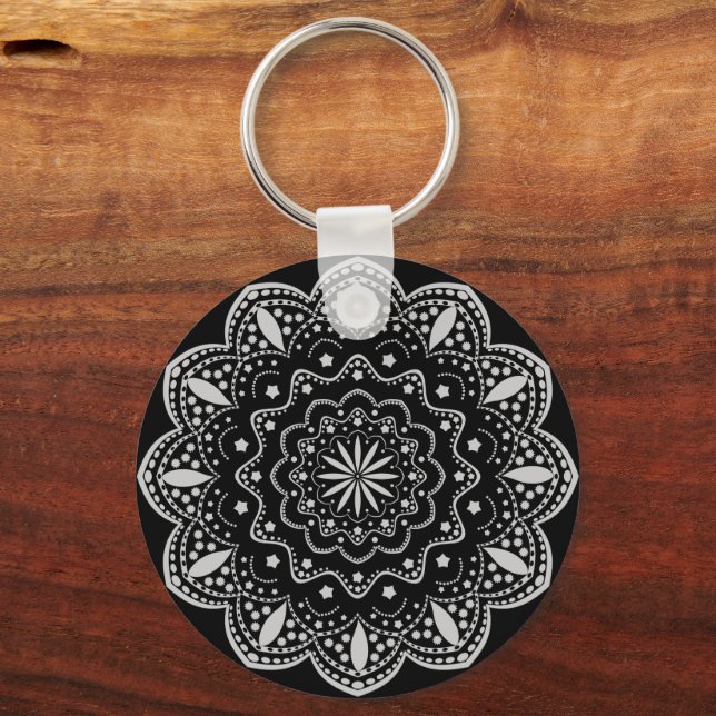 Llavero Mandala Keychain | Negro y gris (Anverso)