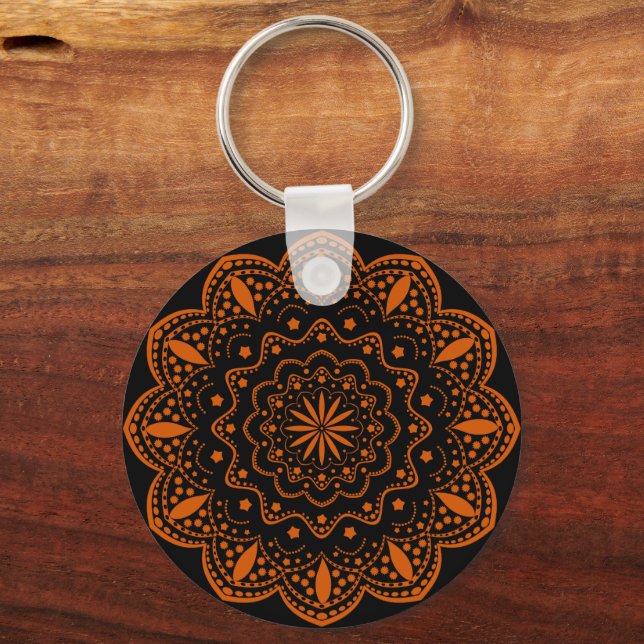 Llavero Mandala Keychain | Negro y Naranja (Anverso)