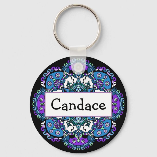 Llavero Mandala Magnet con nombre personalizado morado y a (Anverso)