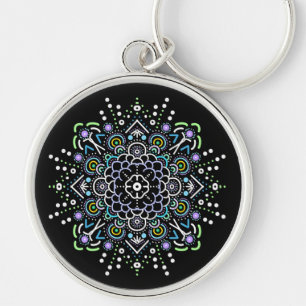 Llavero Mandalá negro, morado y verde  