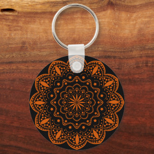 Llavero Mandala   Negro y Naranja