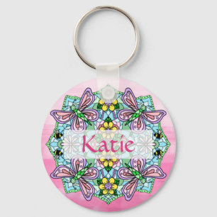 Llavero Mandala personalizada de mariposa rosa y azul