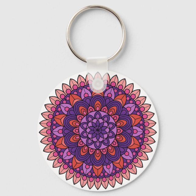 Llavero Mandala púrpura y rosa (Anverso)