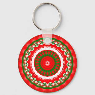 Llavero Mandala roja, blanca y verde