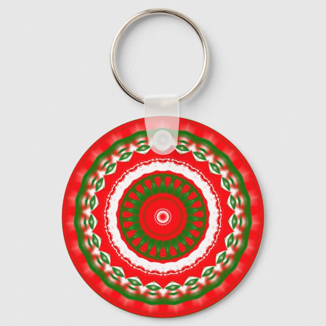 Llavero Mandala roja, blanca y verde (Anverso)