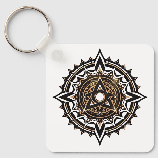 Llavero Mandala sagrada divina - Trishul de oro y negro (Anverso)