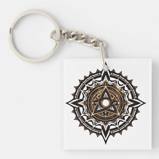 Llavero Mandala sagrada divina - Trishul de oro y negro (Frente)