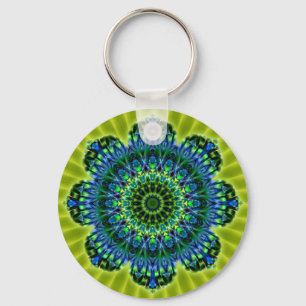 Llavero Mandala verde azul   flor verde claro