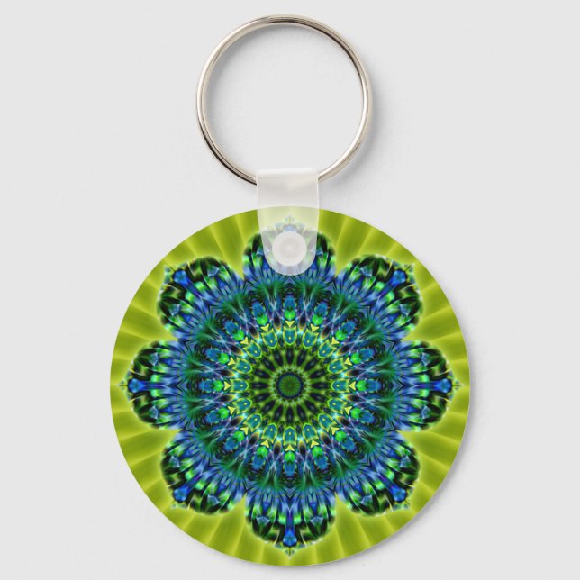 Llavero Mandala verde azul | flor verde claro (Anverso)