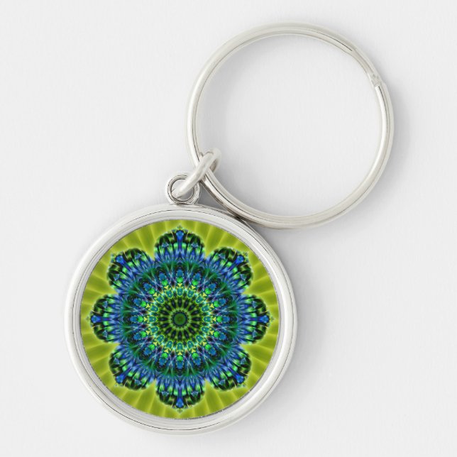 Llavero Mandala verde azul | flor verde claro (Frente)