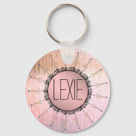 Llavero Mandala vintage sobre vidrio rosado de color rosa