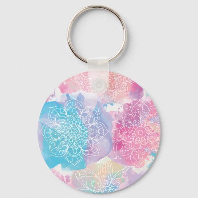 Llavero Mandalas de color colorido salpicaduras boho (Anverso)
