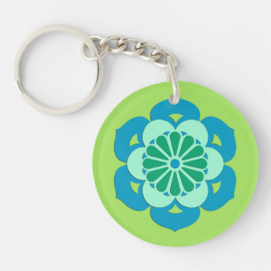 Llavero Mandalas de Flor de Loto, Verde Lima y Azul Claro