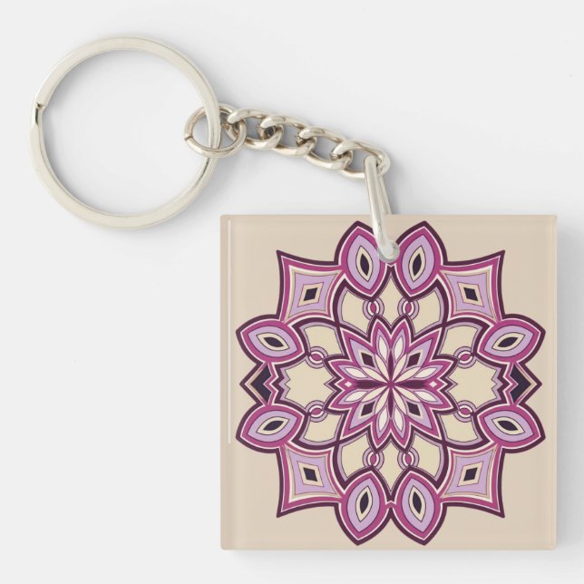 Llavero Mandalas de Flor Rosa (Frente)