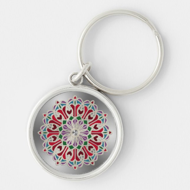 Llavero Mandalas de flores de joyas ornamentadas (Frente)