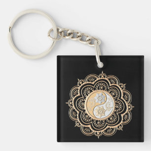 Llavero Mandalas de oro y plata