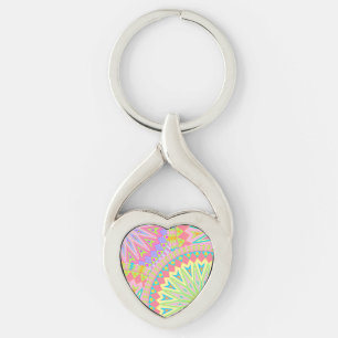 Llavero Mandalas superpuestas rosa azul amarillo menta púr