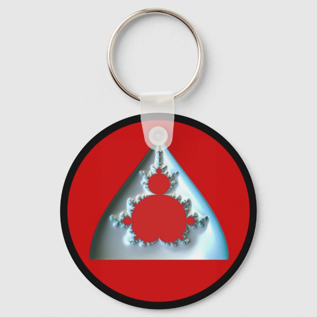 Llavero Mandelbrot plateado con gradiente en círculo rojo (Anverso)