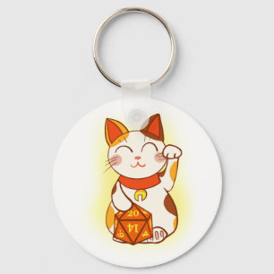 Llavero Maneki-neko con D20 RPG Dice Buena Suerte Charm