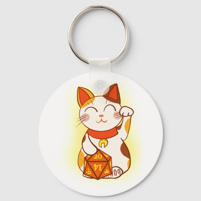 Llavero Maneki-neko con D20 RPG Dice Buena Suerte Charm (Anverso)