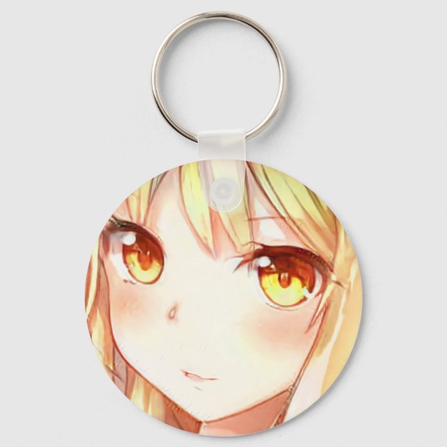 Llavero Manga anime sonriente chica pelo rubio ojos ámbar (Anverso)