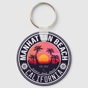 Llavero Manhattan Beach Ca Retro Sunset Palm Trees 60