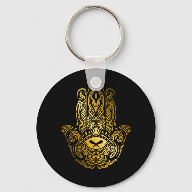 Llavero Mano de Hamsa - Amuleto Árabe Dorado (Anverso)