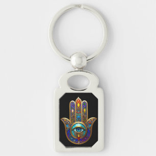 Llavero Mano de Hamsa dorada colorida Turquesa Zafiro Terc
