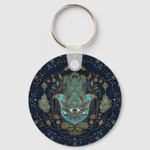 Llavero Mano de Hamsa - Mano de guijarros azules de Fátima