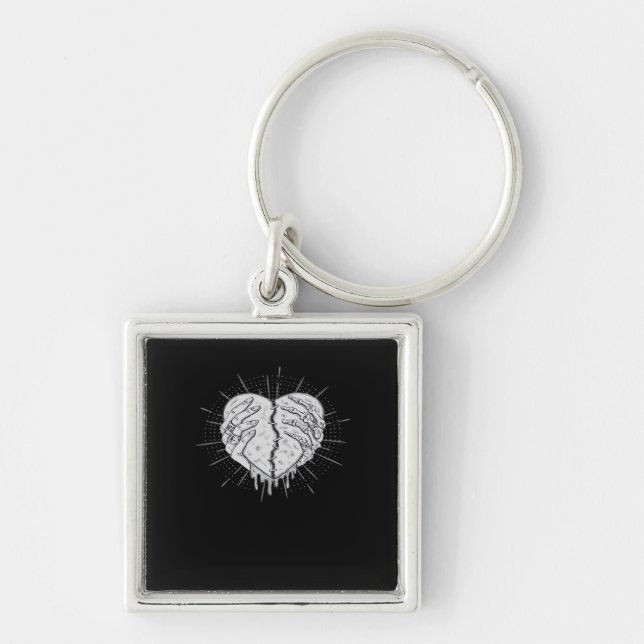 Llavero Mano Monocroma De Esqueleto Con Corazón Clásico (Frente)