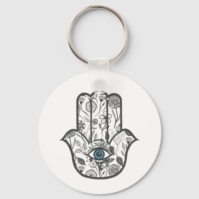 Llavero Mano simple dibujada floral Hamsa mano (Anverso)