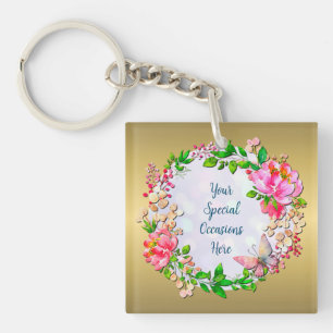 Llavero Manta de primavera de mariposa y floral rosa acuar