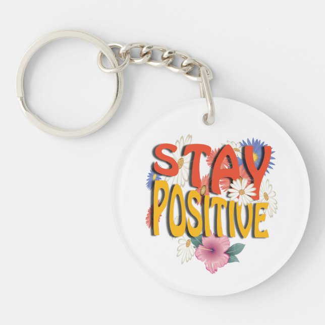 Llavero Mantén Positivo – Motivacional Floral  (Frente)