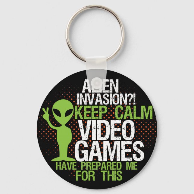 Llavero Mantener la calma Alien Invasion Funny Gamers Keyc (Anverso)