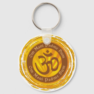 Llavero Mantra tibetana con símbolo de aluminio