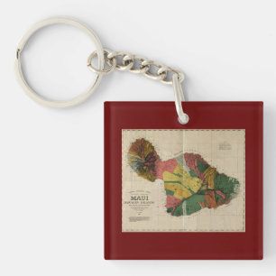 Llavero Mapa anticuario de la encuesta sobre Maui - Hawaii