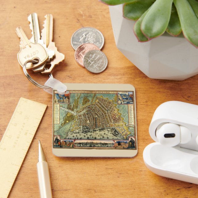 Llavero Mapa antiguo de Ámsterdam, Holanda, alias Países B (Escritorio )