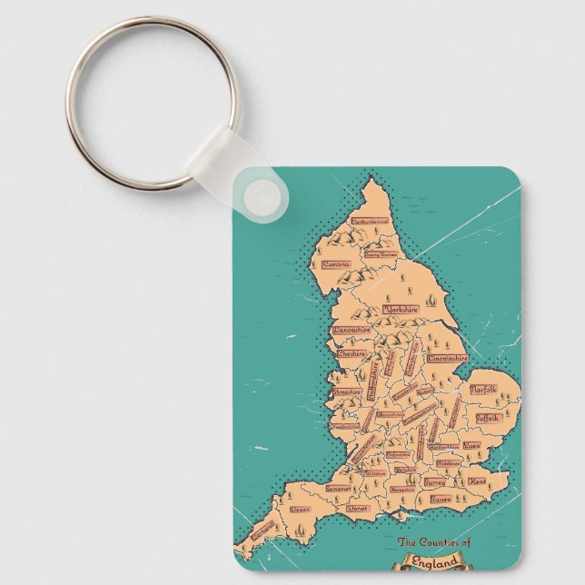 Llavero Mapa antiguo de condados de Inglaterra (Anverso)