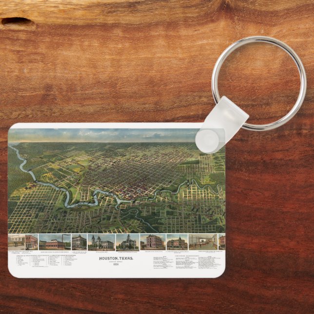 Llavero Mapa antiguo de Houston, Texas con río Búfalo (Anverso)
