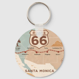 Llavero Mapa Antiguo de la Ruta 66 con Ciudades Históricas