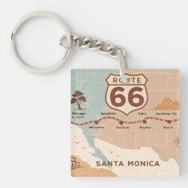 Llavero Mapa Antiguo de la Ruta 66 con Ciudades Históricas