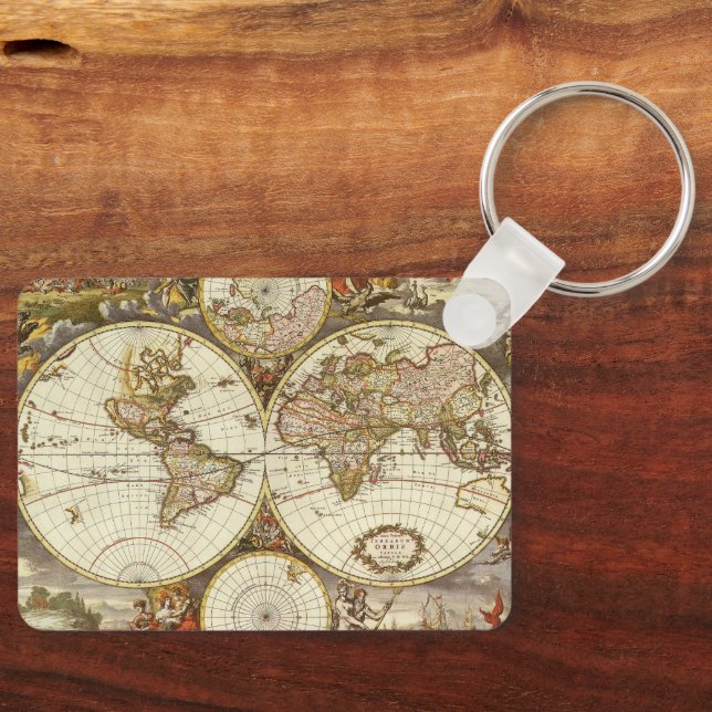 Llavero Mapa Antiguo del Mundo Antiguo de Frederick de Wit (Anverso)