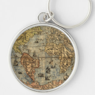 Llavero Mapa Antiguo del Mundo de Forlani de 1565 Cartogra
