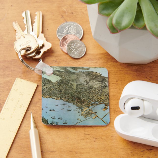 Llavero Mapa antiguo Vista aérea Ciudad de Seattle Washing (Escritorio )