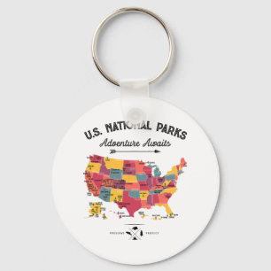 Llavero Mapa de 63 Parques Nacionales Us Parque Retro Vint